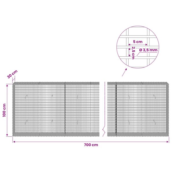 vidaXL Gabion s drôtom 3,5 mm a sieťou 5x2,5 cm 700x30x100 cm – Obrázok 6
