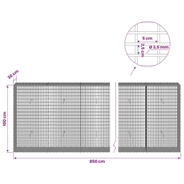 vidaXL Gabion s drôtom 3,5 mm a sieťou 5x2,5 cm 850x30x100 cm – Obrázok 6
