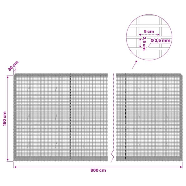 vidaXL Gabion s drôtom 3,5 mm a sieťou 5x2,5 cm 800x30x150 cm – Obrázok 6