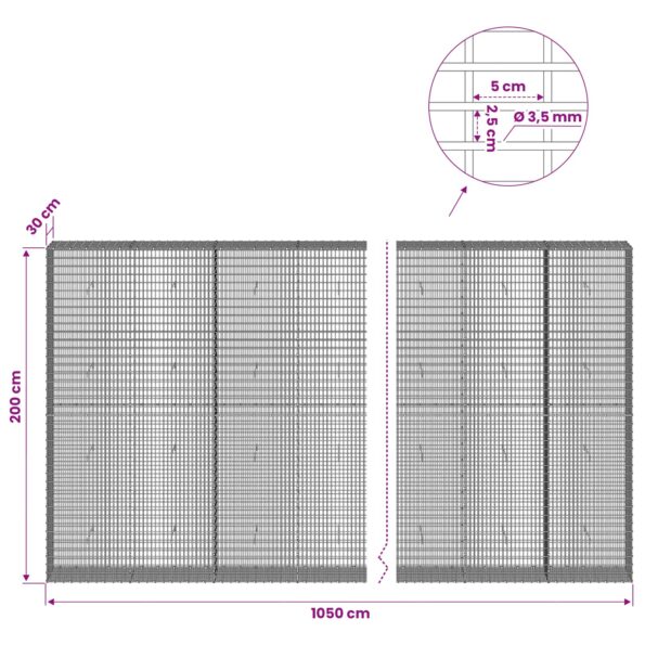 vidaXL Gabion s drôtom 3,5 mm a sieťou 5x2,5 cm 1050x30x200 cm – Obrázok 6