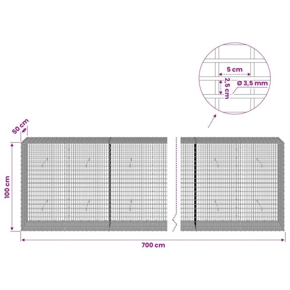 vidaXL Gabion s drôtom 3,5 mm a sieťou 5x2,5 cm 700x50x100 cm – Obrázok 6