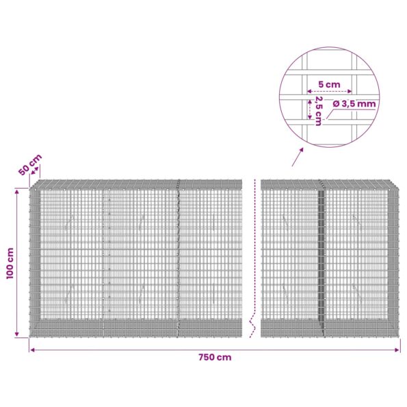 vidaXL Gabion s drôtom 3,5 mm a sieťou 5x2,5 cm 750x50x100 cm – Obrázok 6