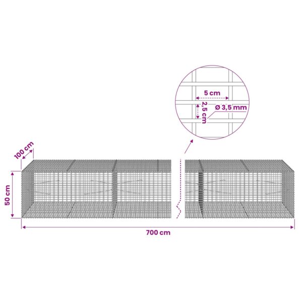 vidaXL Gabion s drôtom 3,5 mm a sieťou 5x2,5 cm 700x100x50 cm – Obrázok 6
