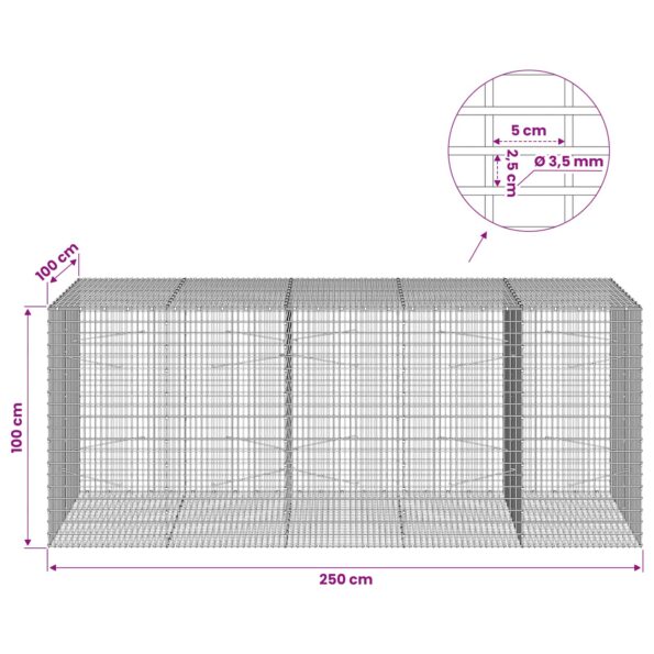 vidaXL Gabion s drôtom 3,5 mm a sieťou 5x2,5 cm 250x100x100 cm – Obrázok 6
