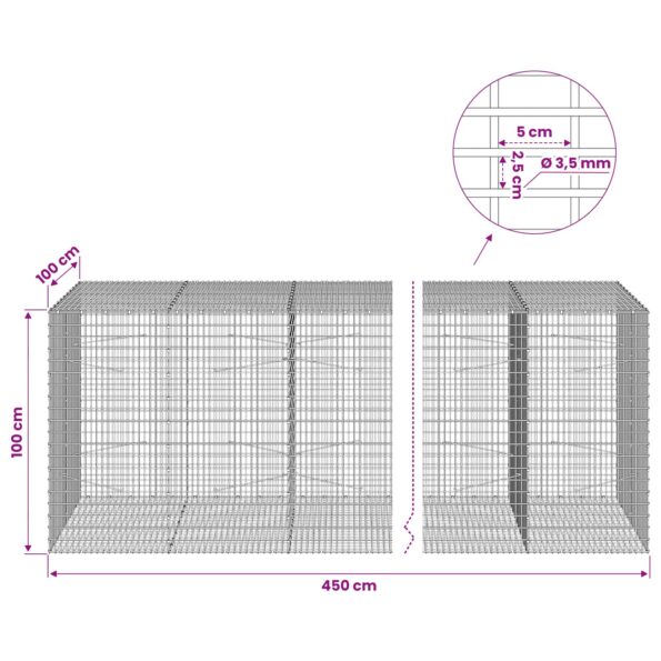 vidaXL Gabion s drôtom 3,5 mm a sieťou 5x2,5 cm 450x100x100 cm – Obrázok 6