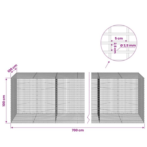 vidaXL Gabion s drôtom 3,5 mm a sieťou 5x2,5 cm 700x100x100 cm – Obrázok 6