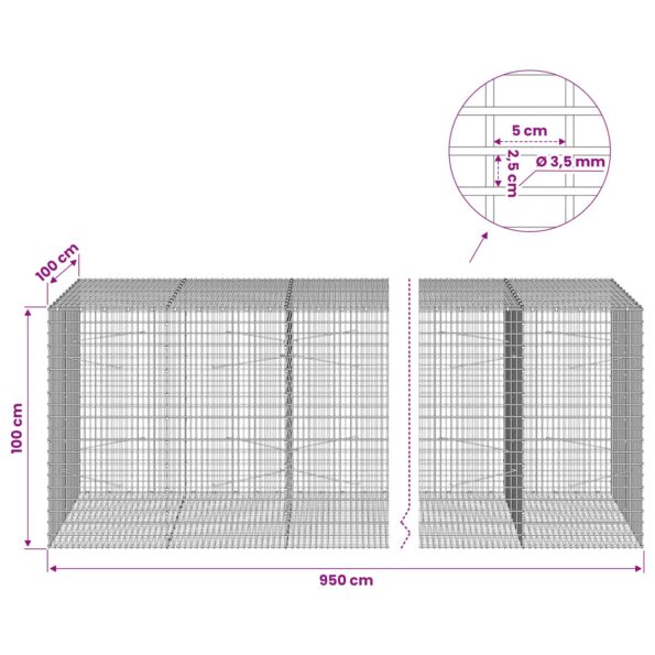 vidaXL Gabion s drôtom 3,5 mm a sieťou 5x2,5 cm 950x100x100 cm – Obrázok 6