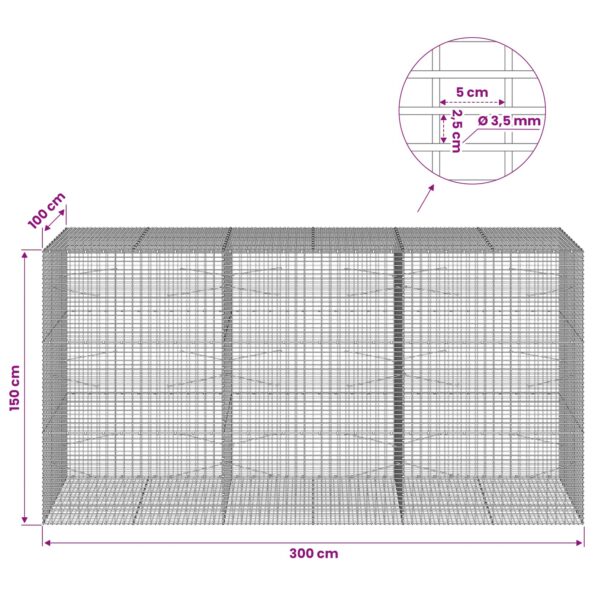 vidaXL Gabion s drôtom 3,5 mm a sieťou 5x2,5 cm 300x100x150 cm – Obrázok 6