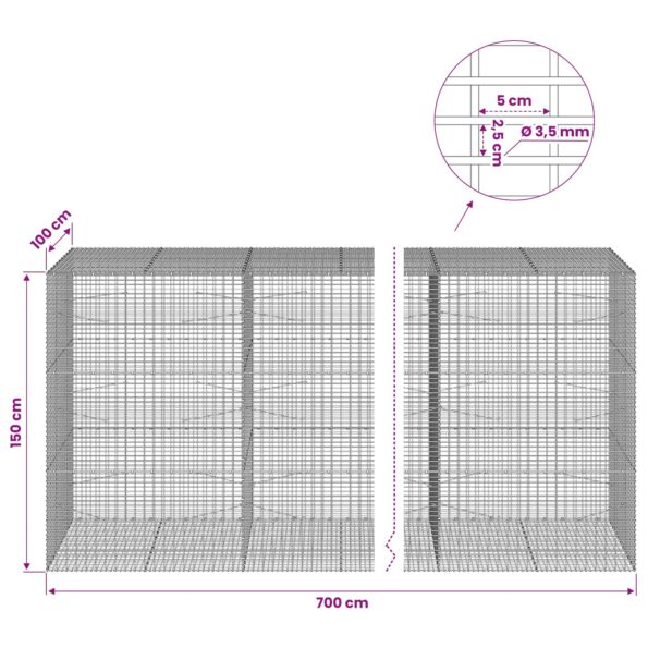 vidaXL Gabion s drôtom 3,5 mm a sieťou 5x2,5 cm 700x100x150 cm – Obrázok 6