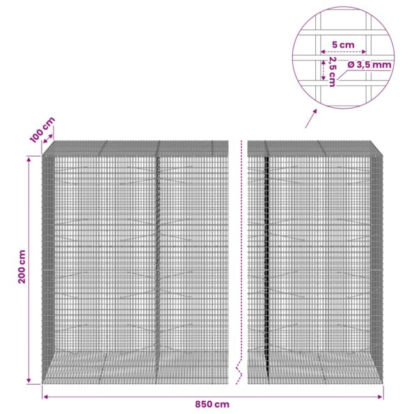 vidaXL Gabion s drôtom 3,5 mm a sieťou 5x2,5 cm 850x100x200 cm – Obrázok 6