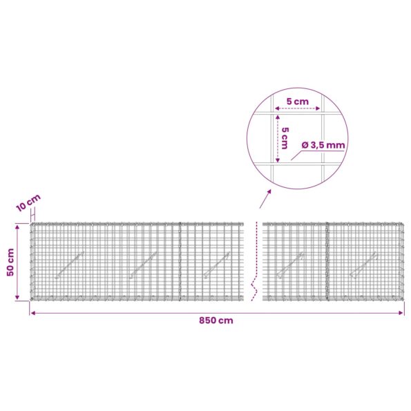 vidaXL Gabión s drôtom 3,5 mm a sieťou 5x5 cm 850x10x50 cm – Obrázok 6