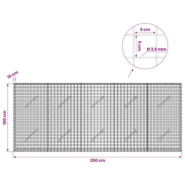 vidaXL Gabión s drôtom 3,5 mm a sieťou 5x5 cm 250x10x100 cm – Obrázok 6