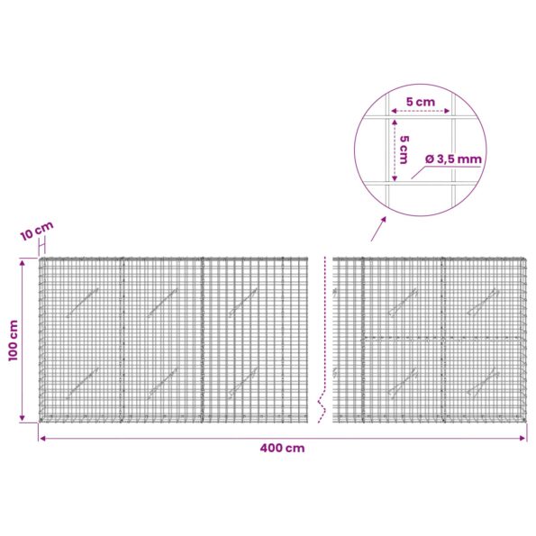 vidaXL Gabión s drôtom 3,5 mm a sieťou 5x5 cm 400x10x100 cm – Obrázok 6