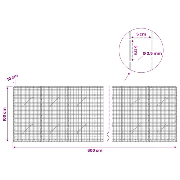 vidaXL Gabión s drôtom 3,5 mm a sieťou 5x5 cm 600x10x100 cm – Obrázok 6