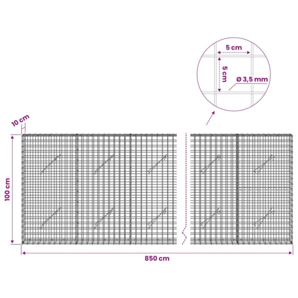 vidaXL Gabión s drôtom 3,5 mm a sieťou 5x5 cm 850x10x100 cm – Obrázok 6