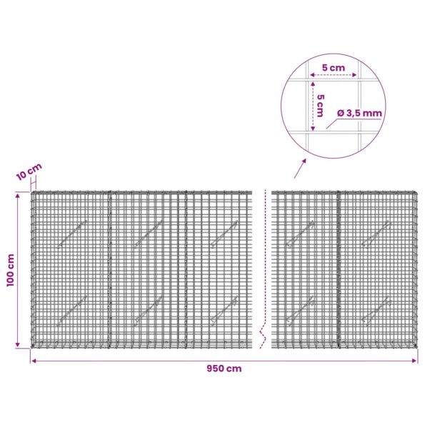 vidaXL Gabión s drôtom 3,5 mm a sieťou 5x5 cm 950x10x100 cm – Obrázok 6