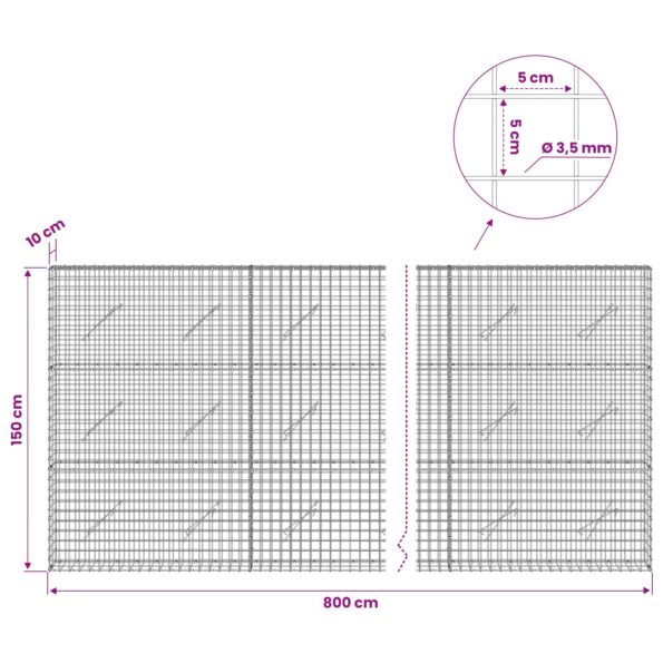 vidaXL Gabión s drôtom 3,5 mm a sieťou 5x5 cm 800x10x150 cm – Obrázok 6