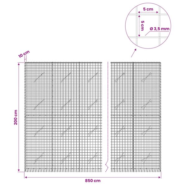 vidaXL Gabión s drôtom 3,5 mm a sieťou 5x5 cm 950x10x200 cm – Obrázok 6