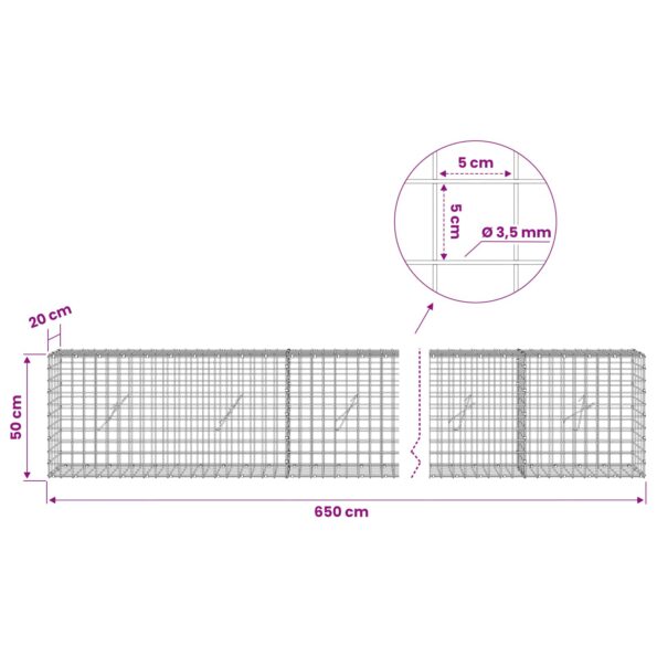 vidaXL Gabión s drôtom 3,5 mm a sieťou 5x5 cm 650x20x50 cm – Obrázok 6