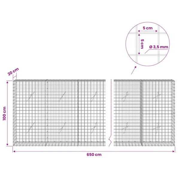 vidaXL Gabión s drôtom 3,5 mm a sieťou 5x5 cm 650x20x100 cm – Obrázok 6