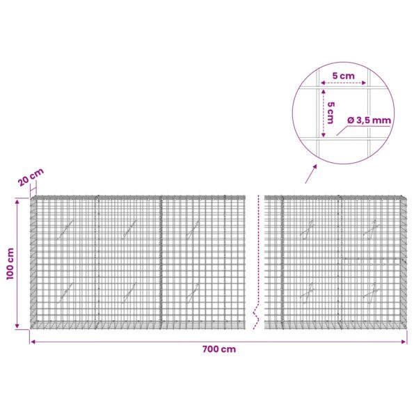 vidaXL Gabión s drôtom 3,5 mm a sieťou 5x5 cm 700x20x100 cm – Obrázok 6