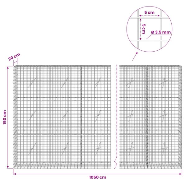 vidaXL Gabión s drôtom 3,5 mm a sieťou 5x5 cm 1050x20x150 cm – Obrázok 6