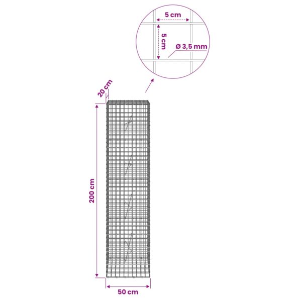 vidaXL Gabión s drôtom 3,5 mm a sieťou 5x5 cm 50x20x200 cm – Obrázok 6