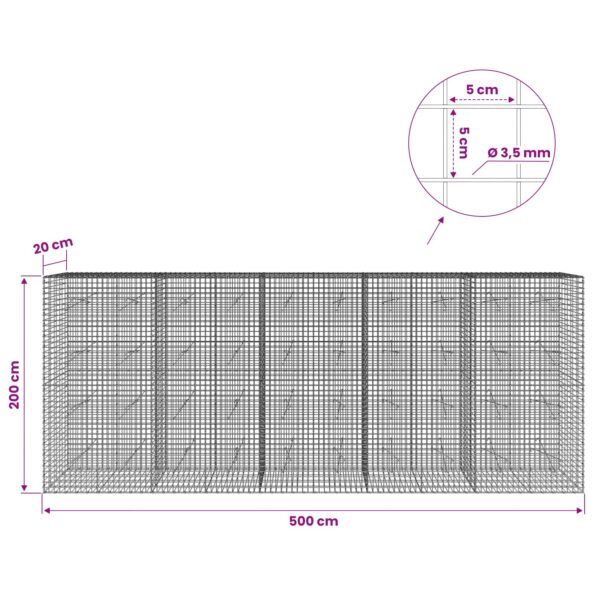 vidaXL Gabión s drôtom 3,5 mm a sieťou 5x5 cm 500x20x200 cm – Obrázok 6