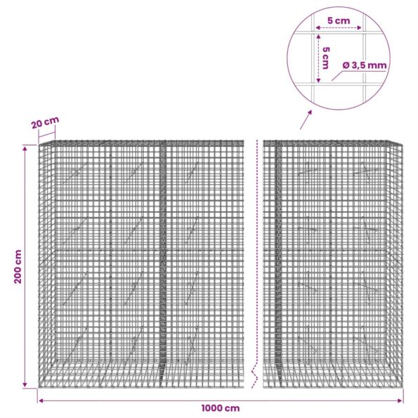 vidaXL Gabión s drôtom 3,5 mm a sieťou 5x5 cm 1000x20x200 cm – Obrázok 6