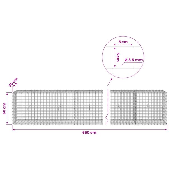 vidaXL Gabión s drôtom 3,5 mm a sieťou 5x5 cm 650x30x50 cm – Obrázok 6