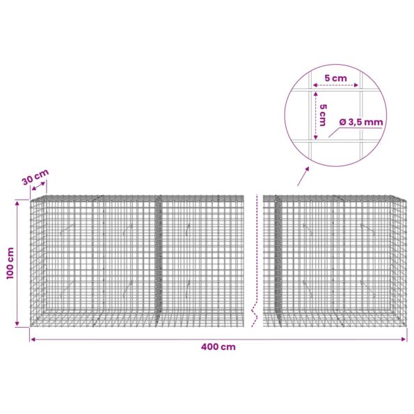 vidaXL Gabión s drôtom 3,5 mm a sieťou 5x5 cm 400x30x100 cm – Obrázok 6