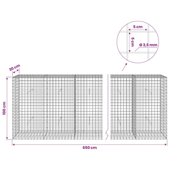 vidaXL Gabión s drôtom 3,5 mm a sieťou 5x5 cm 650x30x100 cm – Obrázok 6