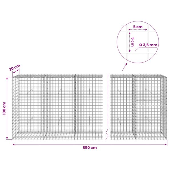 vidaXL Gabión s drôtom 3,5 mm a sieťou 5x5 cm 850x30x100 cm – Obrázok 6