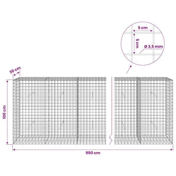 vidaXL Gabión s drôtom 3,5 mm a sieťou 5x5 cm 950x30x100 cm – Obrázok 6