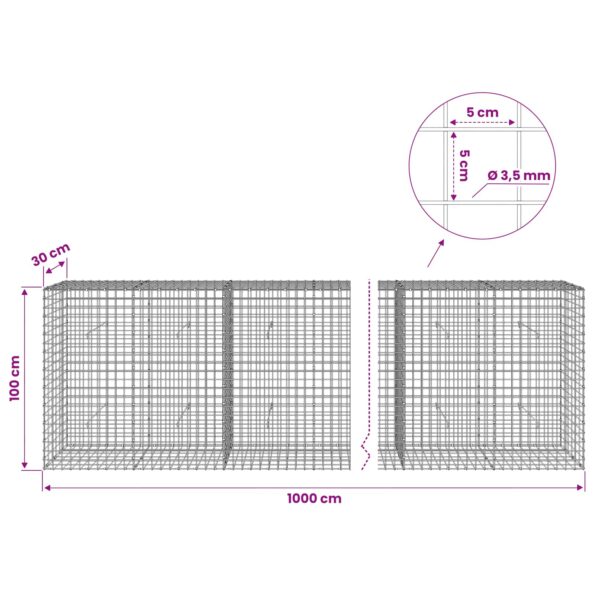 vidaXL Gabión s drôtom 3,5 mm a sieťou 5x5 cm 1000x30x100 cm – Obrázok 6