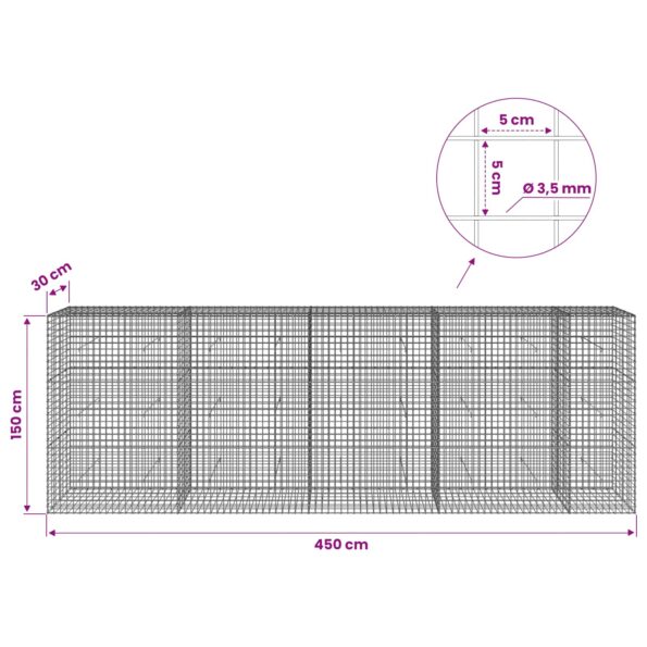 vidaXL Gabión s drôtom 3,5 mm a sieťou 5x5 cm 450x30x150 cm – Obrázok 6