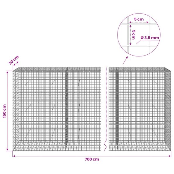 vidaXL Gabión s drôtom 3,5 mm a sieťou 5x5 cm 700x30x150 cm – Obrázok 6