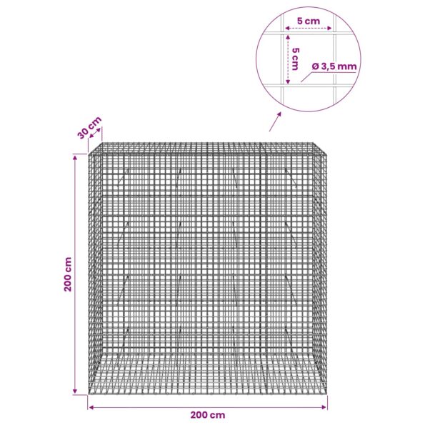 vidaXL Gabión s drôtom 3,5 mm a sieťou 5x5 cm 200x30x200 cm – Obrázok 6