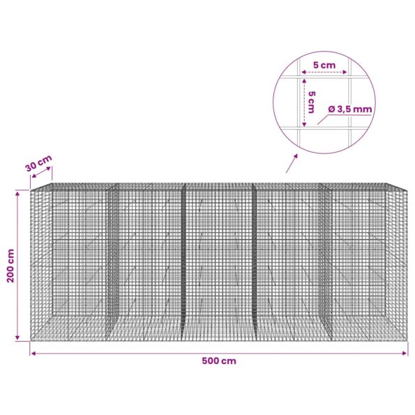 vidaXL Gabión s drôtom 3,5 mm a sieťou 5x5 cm 500x30x200 cm – Obrázok 6