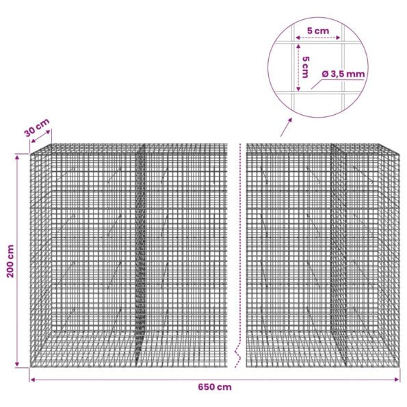 vidaXL Gabión s drôtom 3,5 mm a sieťou 5x5 cm 650x30x200 cm – Obrázok 6