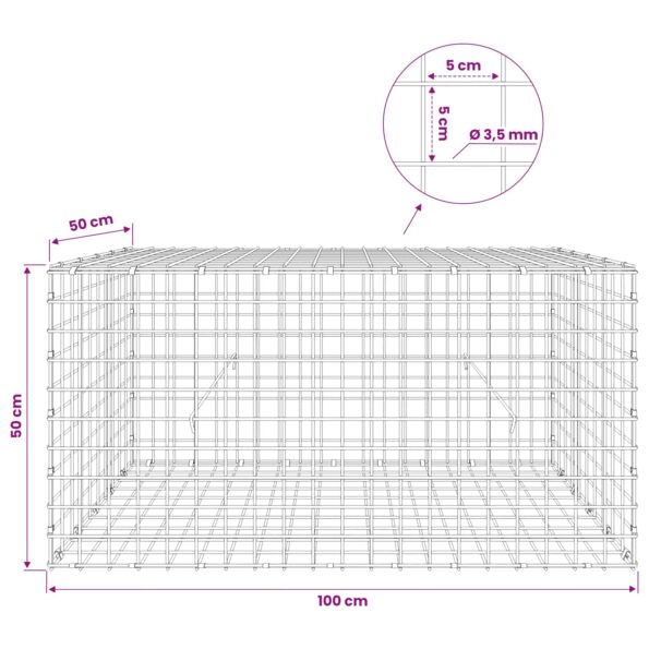 vidaXL Gabión s drôtom 3,5 mm a sieťou 5x5 cm 100x50x50 cm – Obrázok 6