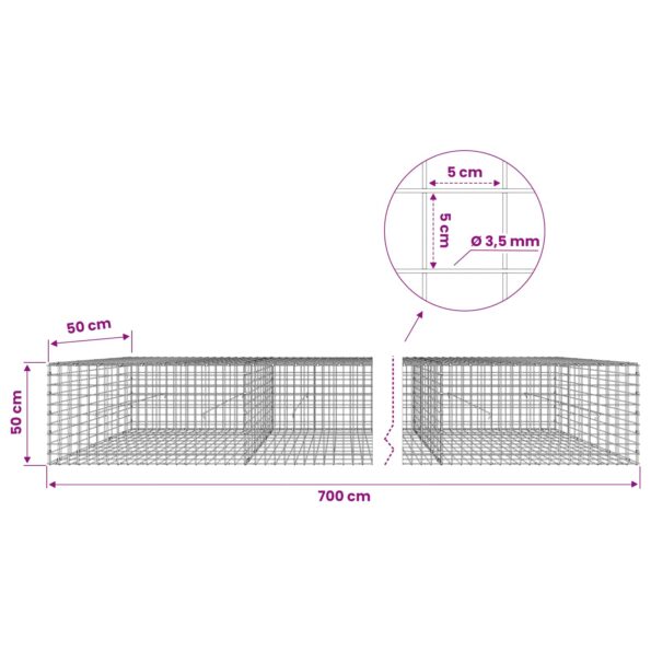 vidaXL Gabión s drôtom 3,5 mm a sieťou 5x5 cm 700x50x50 cm – Obrázok 6