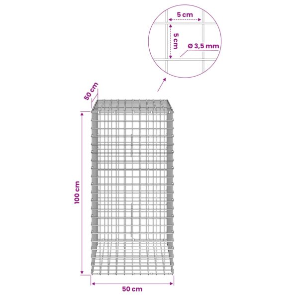 vidaXL Gabión s drôtom 3,5 mm a sieťou 5x5 cm 50x50x100 cm – Obrázok 6