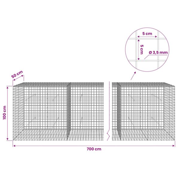 vidaXL Gabión s drôtom 3,5 mm a sieťou 5x5 cm 700x50x100 cm – Obrázok 6