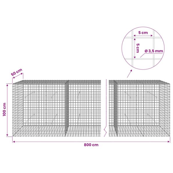 vidaXL Gabión s drôtom 3,5 mm a sieťou 5x5 cm 800x50x100 cm – Obrázok 6