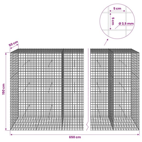 vidaXL Gabión s drôtom 3,5 mm a sieťou 5x5 cm 650x50x150 cm – Obrázok 6
