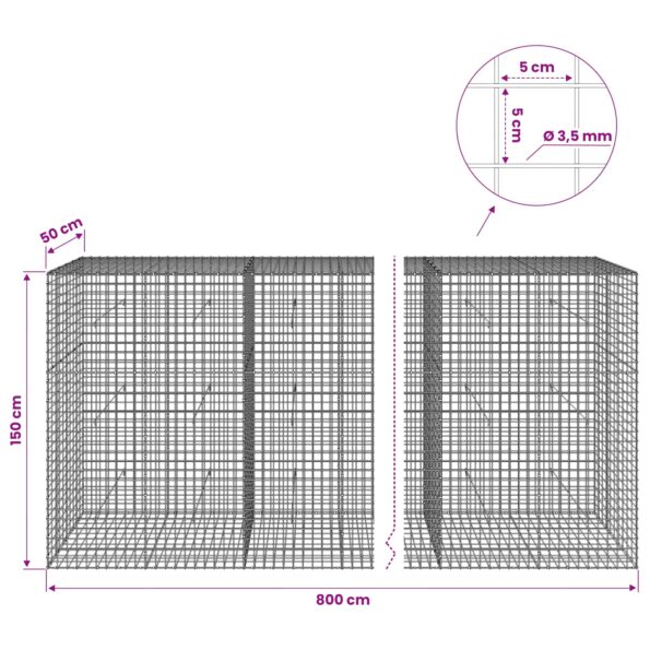 vidaXL Gabión s drôtom 3,5 mm a sieťou 5x5 cm 800x50x150 cm – Obrázok 6