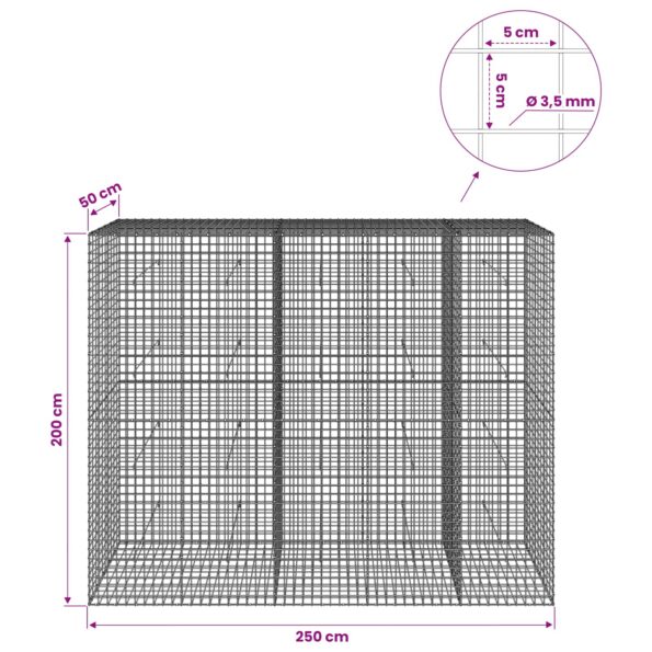 vidaXL Gabión s drôtom 3,5 mm a sieťou 5x5 cm 250x50x200 cm – Obrázok 6