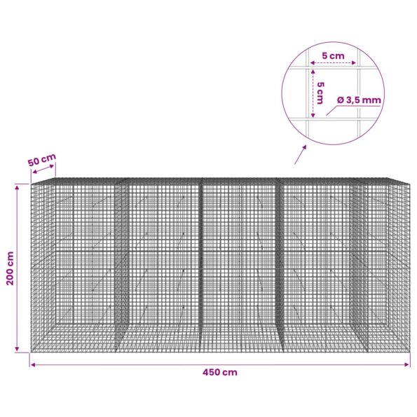 vidaXL Gabión s drôtom 3,5 mm a sieťou 5x5 cm 450x50x200 cm – Obrázok 6