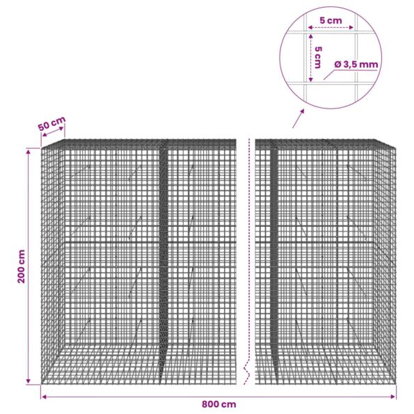 vidaXL Gabión s drôtom 3,5 mm a sieťou 5x5 cm 800x50x200 cm – Obrázok 6